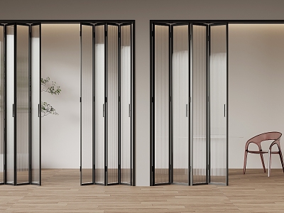 Modern metal frame glass folding door 3d model