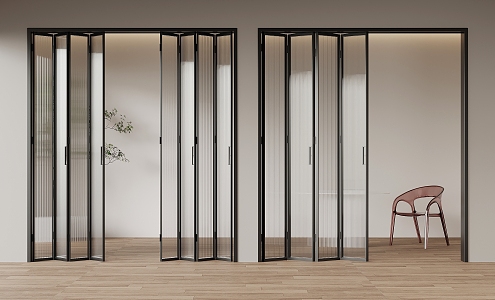 Modern metal frame glass folding door 3d model