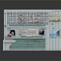 Miniature Modular Kitchen Unit Model With Blue Countertop White Cabinet And Green Pipes