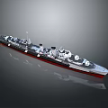 Detailed Warship Model With Armaments Dark Hull Red Bottom Reflection On Gray Background 3d model