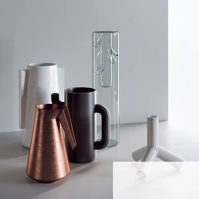 Stylish Copper Black White Kettles And Transparent Glass Containers For Daily Use 3d model