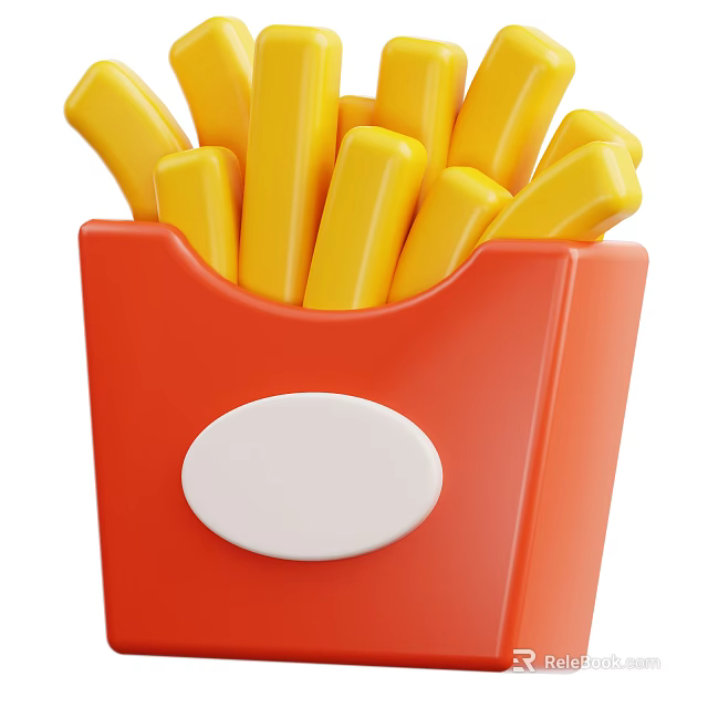 Crispy French Fries Served in Red Box With White Circular Label 3d model 