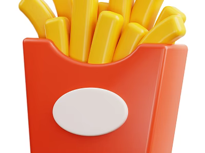 Crispy French Fries Served in Red Box With White Circular Label 3d model