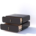 Modern Black Bedside Table With Two Drawers And Golden Keyholes