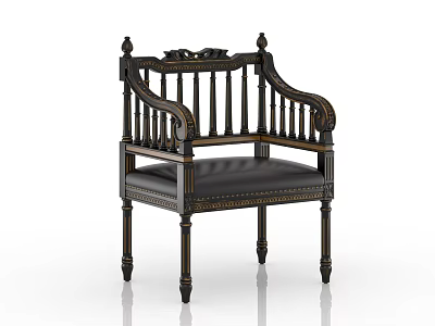 Classical Style Leisure Chair with Carved Wooden Frame Leather Seat and Vertical Slat Back 3d model