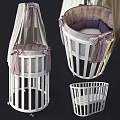 White Frame Baby Crib With Canopy Plaid Ribbons And Purple Mattress