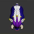 Colorful Bull 3D Model With White Horns Purple Head Blue Fluffy Fur And Yellow Decorations
