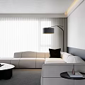 Modern Living Dining Room Interior With White Sofa Black Coffee Table And Floor Lamp