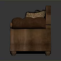 Traditional Brown Sofa With Patterned Cushions And Curved Arms Design
