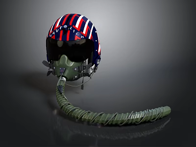 Red Blue White Striped Astronaut Helmet With Visor And Green Breathing Tube 3d model