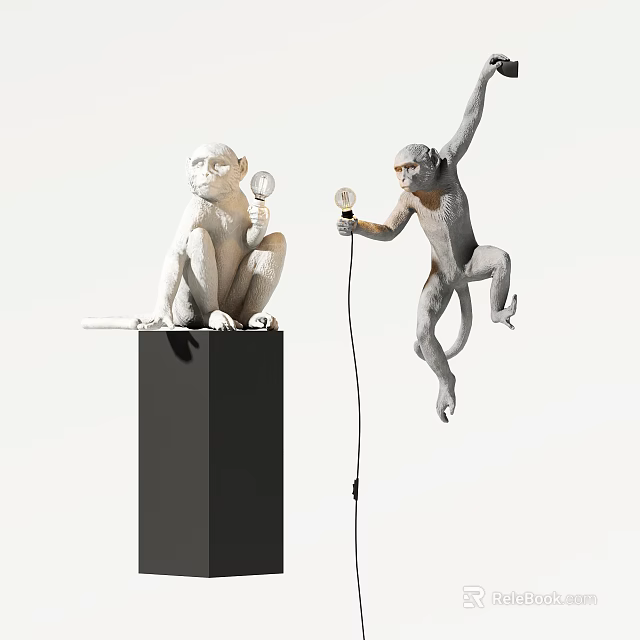Monkey Shaped Lighting Combination With Sitting And Leaping Figures Holding Light Bulbs 3d model 