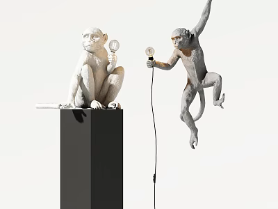 Monkey Shaped Lighting Combination With Sitting And Leaping Figures Holding Light Bulbs 3d model