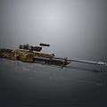 Golden And Black Sniper Rifle With Scope Long Barrel And Decorative Details