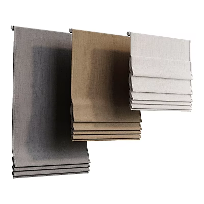 Modern Home Curtains With Gray Brown Beige Linen Layered Folded Design 3d model