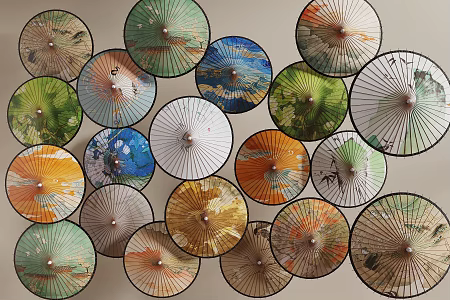 New Chinese Style Pendant Oil Paper Umbrella Oil Paper Umbrella Pendant 3d model