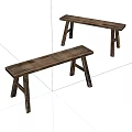 Rustic Wooden Benches With Solid Wood Construction And Vintage Design 3d model