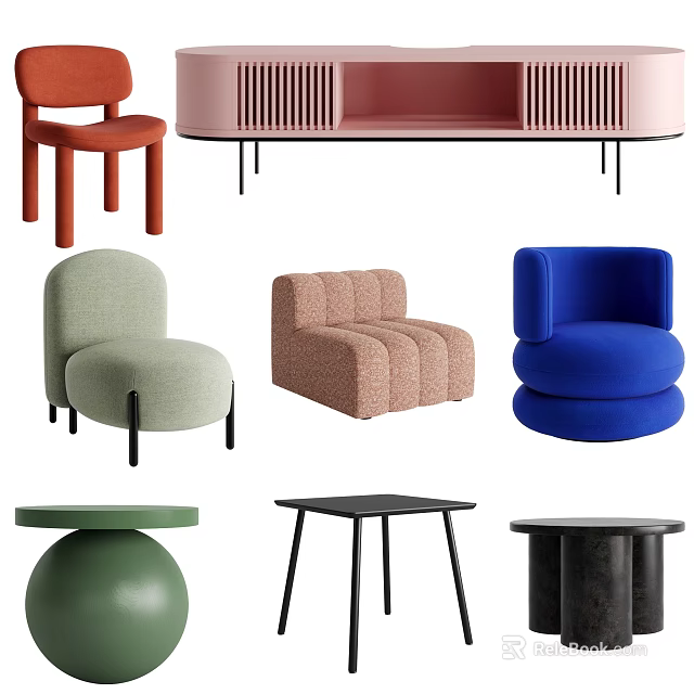 Modern Single Sofa Collection With Various Colors And Cozy Rounded Design For Home Decor 3d model 