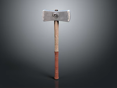 Durable Metal Axe Head With Wooden Wrapped Handle For Hardware Tools 3d model