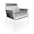 Modern Leisure Chair With Black Metal Frame Woven Back And Comfortable Fabric Cushion