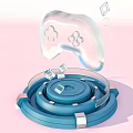 Futuristic Game Controller Floating Over Blue Circular Base With Transparent Cubes 3d model