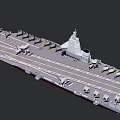 Large Aircraft Carrier Naval Ship with Fighter Jets on Flight Deck and Command Tower