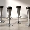 Modern Silver Metal Bar Stools With Black Padded Seats And Round Base Set Of Four