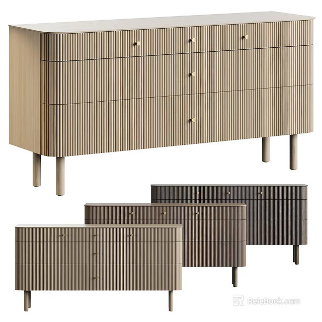 Modern Entryway Cabinets And Side Cabinets With Vertical Striped Design Wooden Drawers And Metal Legs 3d model 