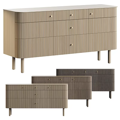Modern Entryway Cabinets And Side Cabinets With Vertical Striped Design Wooden Drawers And Metal Legs 3d model