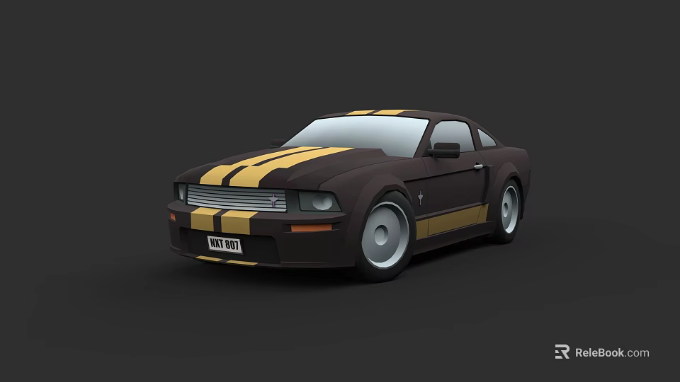 Dark Brown Two Door Sports Car With Yellow Stripes Modern Design And Alloy Wheels 3d model 