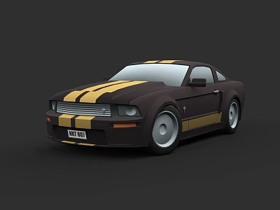 Dark Brown Two Door Sports Car With Yellow Stripes Modern Design And Alloy Wheels 3d model