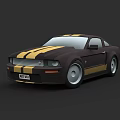 Dark Brown Two Door Sports Car With Yellow Stripes Modern Design And Alloy Wheels