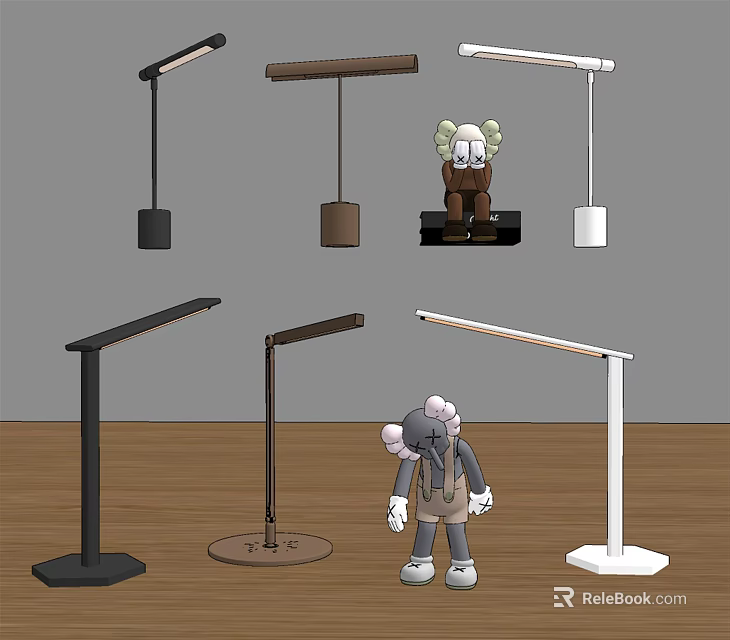 Modern Table Lamps In Various Styles With Decorative Figures And Different Bases 3d model 