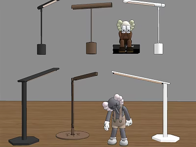 Modern Table Lamps In Various Styles With Decorative Figures And Different Bases 3d model