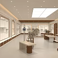 Modern Retail Showroom Interior With Logo Mannequin Dress Windows Plants And Lighting