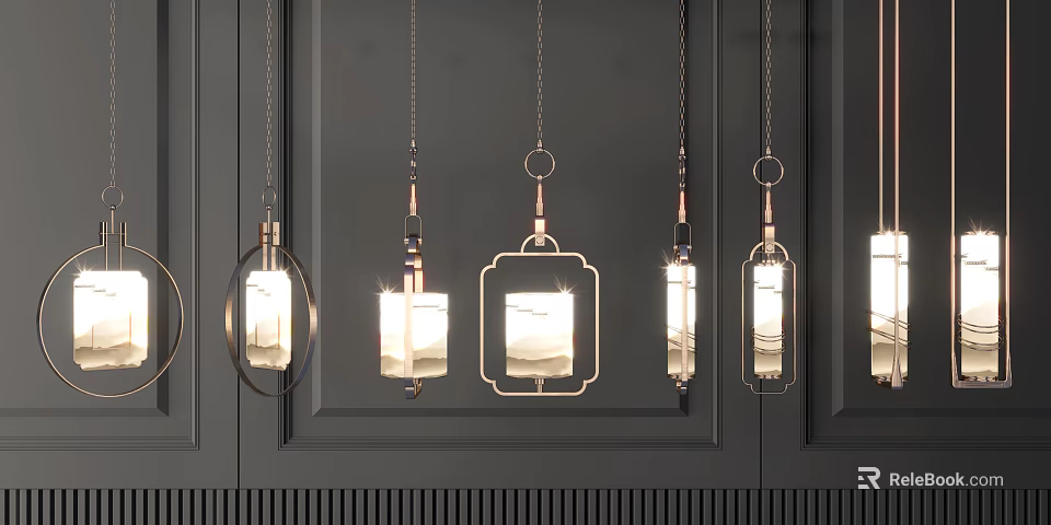 Modern Luxury Chandeliers With Multiple Designs Metal Frames Glass Shades Illuminated On Black Background 3d model 