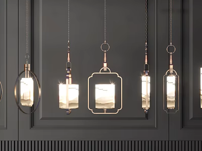 Modern Luxury Chandeliers With Multiple Designs Metal Frames Glass Shades Illuminated On Black Background 3d model