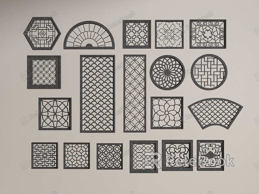 Chinese-style flower-cut window model