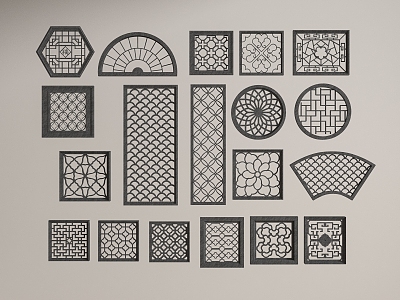 Chinese-style flower-cut window 3d model