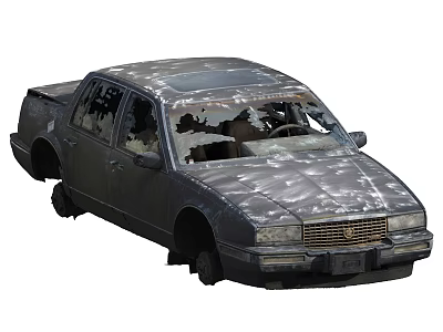 Old Damaged Car With Broken Windows Dented Body And Worn Exterior Look 3d model