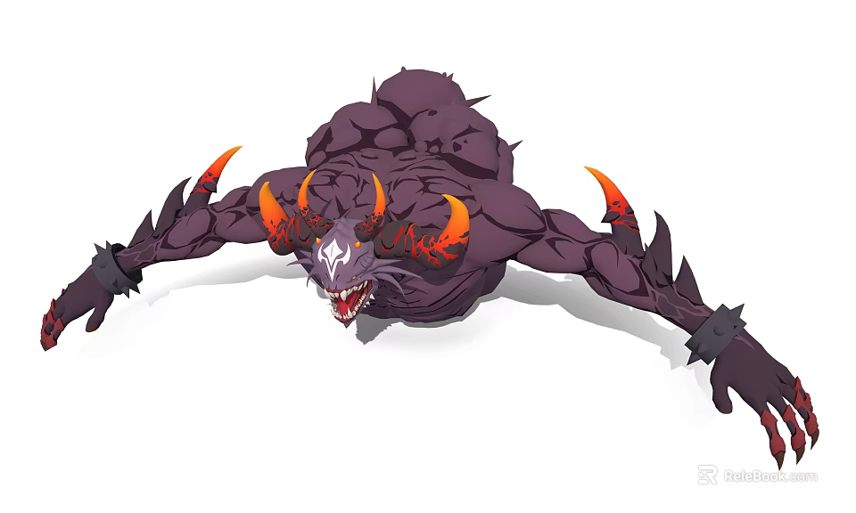 Game Movie Character with Purple Skin Red Horns Sharp Fangs Muscular Build Aggressive Demonic Stance 3d model 
