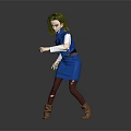 Female Character Wearing Blue Vest Dress White Shirt Red Leggings Brown Boots on Gray Background