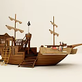 Wooden Pirate Ship Design Featuring Sails Ladder Slide Stairs And Black Flags