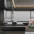 Modern Dark Tone Living And Dining Room With Elegant Marble Accent And Luxury Furnishings