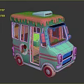Turquoise and pink vintage mobile ice cream vending functional vehicle with ice cream graphic