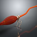 Red And Golden Decorative Ornament Set With Curved Design On Metal Stand And Smooth Surface