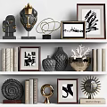 Modern Decorative Ornament Collection With Sculptures Framed Art Vases Coral Books And Geometric Metallic Design