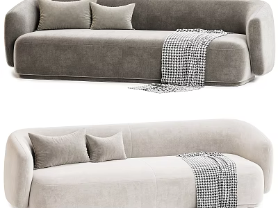 Modern Two Seater Sofa In Gray And Light Beige With Soft Cushions And Checkered Blanket 3d model