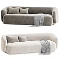 Modern Two Seater Sofa In Gray And Light Beige With Soft Cushions And Checkered Blanket