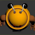 Yellow Robot Sculpture Featuring Red Eyes Number 4 Orange Arms and Legs