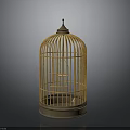 Decorative Yellow Birdcage As Household Item With Metal Frame Base And Spire Top